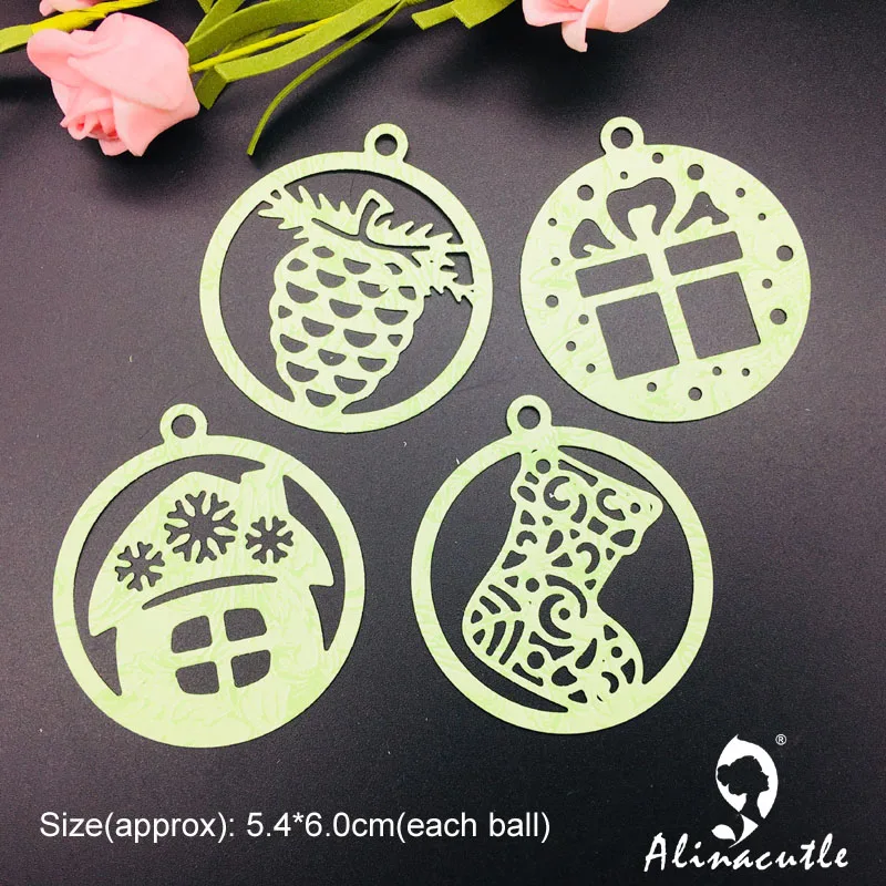 Штампованная металлическая вырубка 4 шт. рождественские шарики бирки Alinacraft