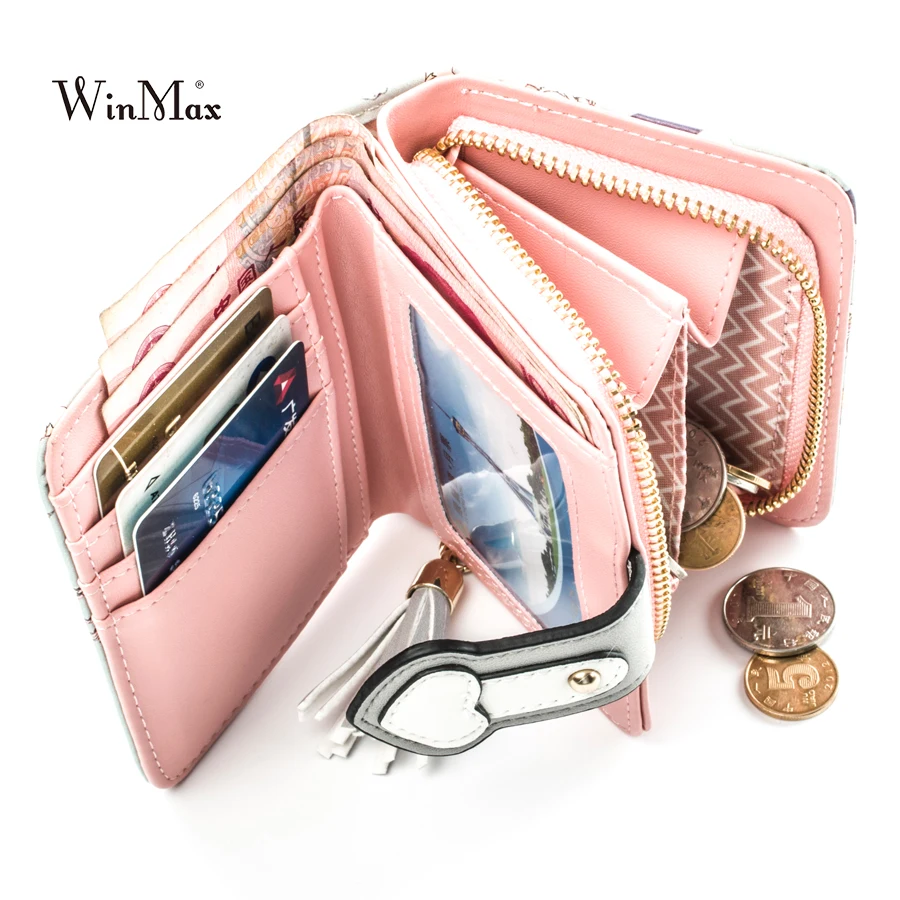 Женский короткий кошелек на застежке с принтом единорога из мягкой