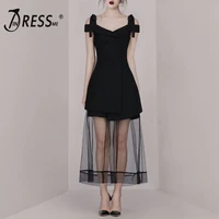 indressme 2019 new lace up mesh button off the shoulder midi little black dress party wholesale fashion