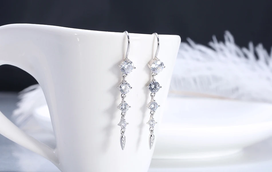 ORSA JEWELS наборы из чистого 925 пробы серебра для женщин в форме длинного листа AAA кубический циркон ожерелье и серьги Модный Ювелирный Набор SS14