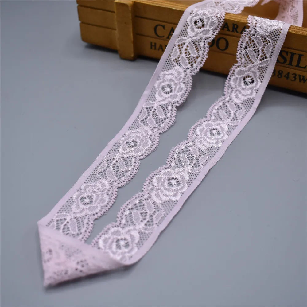 Light Pink Новинка, высококачественное эластичное кружево, лента, тесьма 25 мм, кружевная отделка для шитья, украшения, африканская кружевная ткань - Цвет: Light Pink