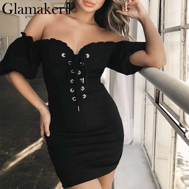 Женское Короткое платье Glamaker облегающее цвета хаки с открытыми плечами на