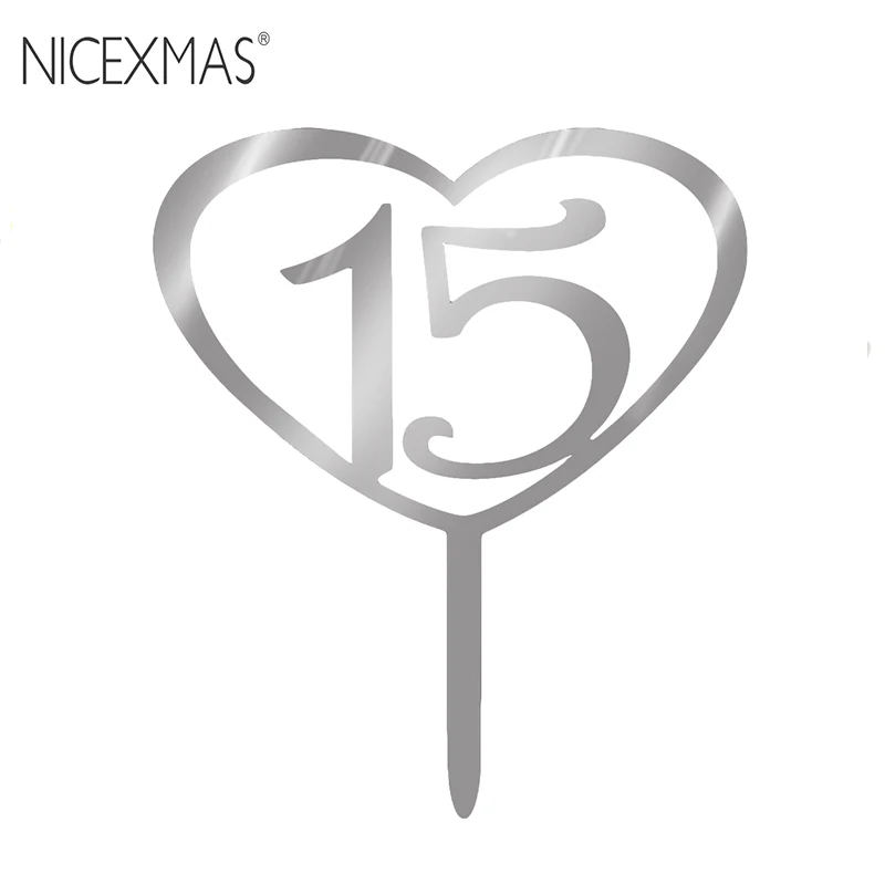 NICEXMAS номер 15 топпер для торта в форме сердца акриловые топперы капкейков 15-го дня