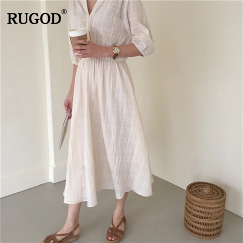 RUGOD 2019 Новое поступление женское платье с v образным вырезом короткими рукавами