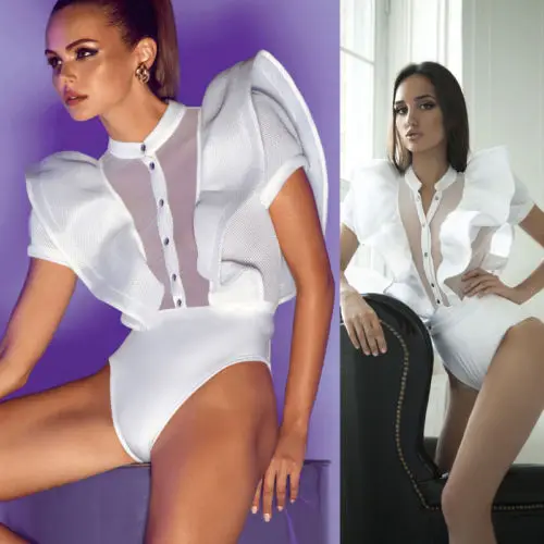 Новый Для женщин Дамы Клубная одежда V шеи оборками Playsuit Bodycon Вечерние комбинезон