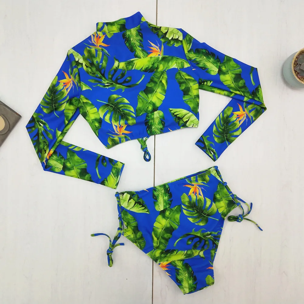 Бикини с высокой талией женский купальник пуш ап длинным рукавом Женский