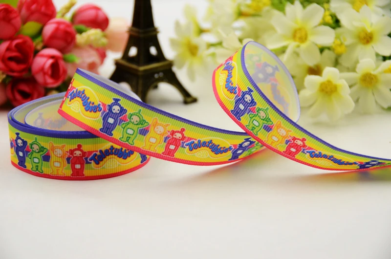 7/8'' 22mm 1&quot 25mm 1-1/2&quot 38mm 3&quot 75mm Teletubbies Cartoon Character printed Grosgrain Ribbon party decoration X-01230 10 Yards |