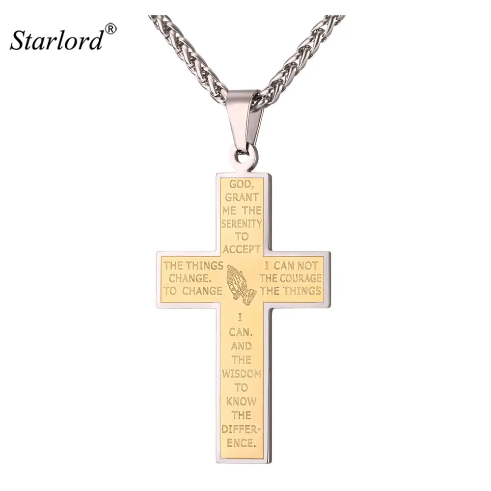 

Cross Pendants Necklaces With Bible Verse Prayer Hands Cross Jewelry Vintage Gold Color Stainless Steel Bijoux Men/Women GP2518