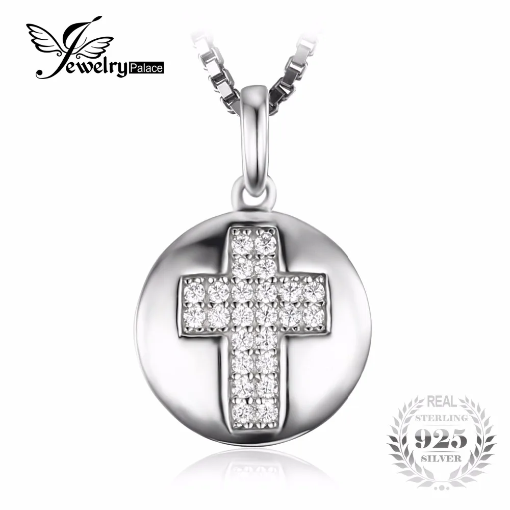 JewelryPalace Мода 0.11ct Круглый Кубического Циркония Крест Мотив Кулон Ожерелье