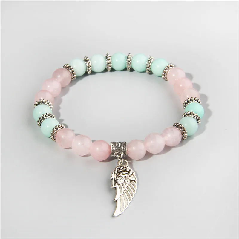 Сплав Подвеска крыло браслет женский розовый кварц синий бисер браслеты Дружба