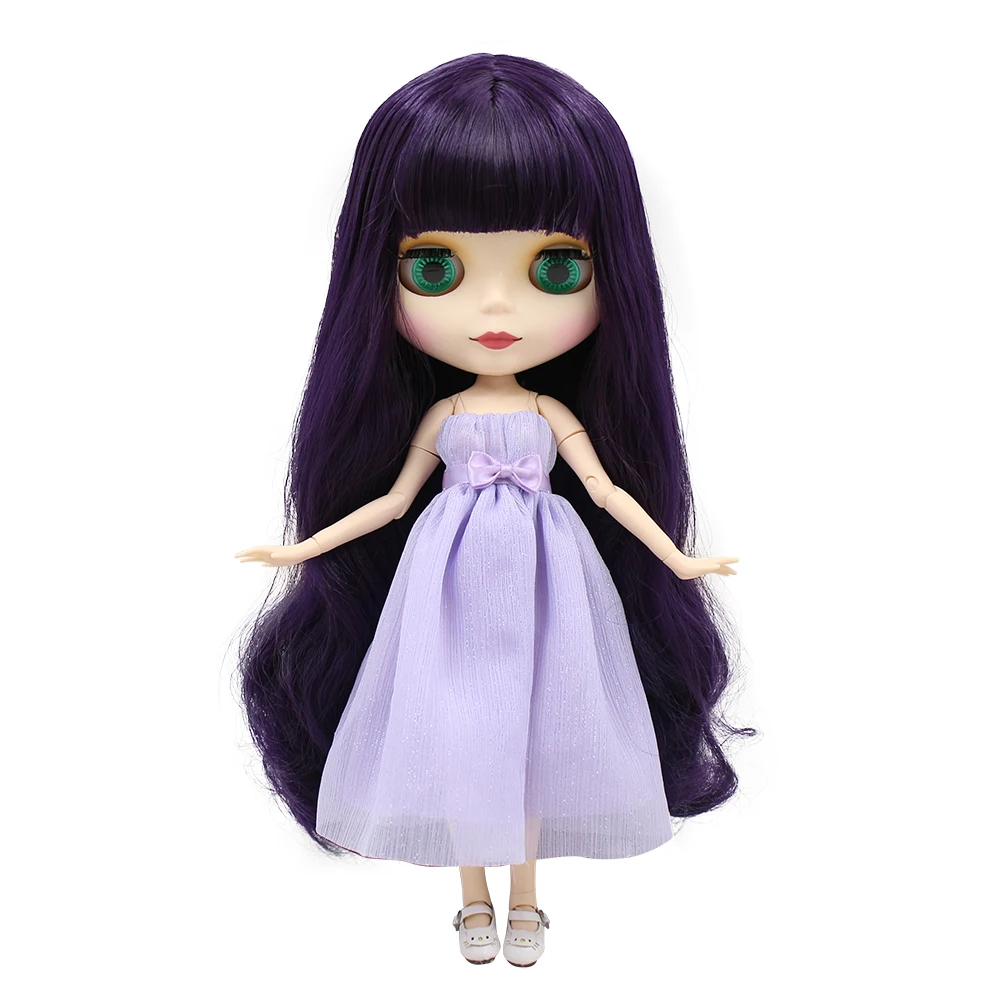 Кукла ICY DBS Blyth фиолетовые волосы матовое лицо белая кожа сустав тело 1/6 30 см