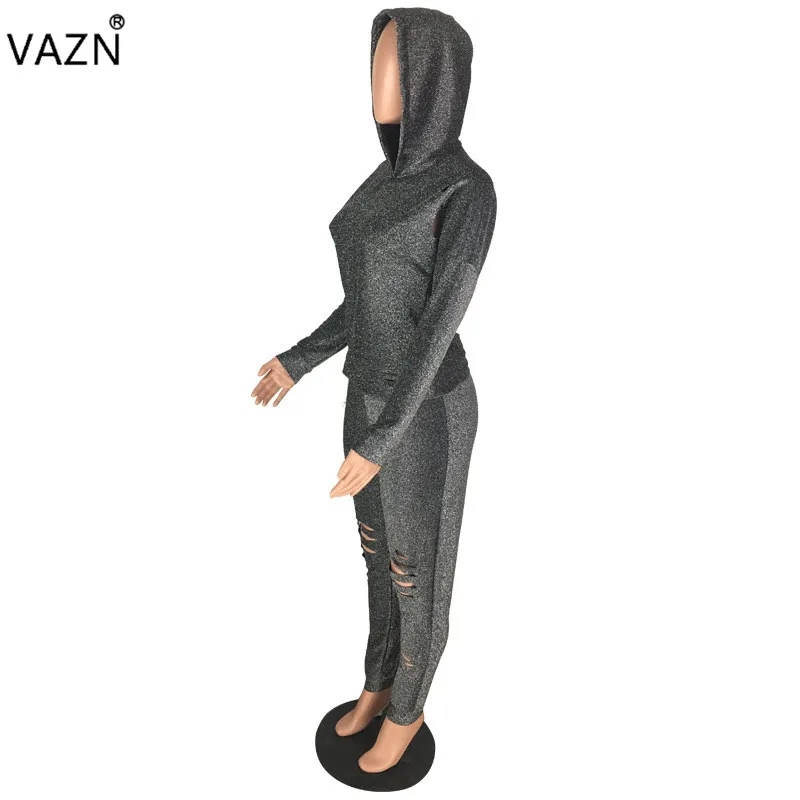 Женский спортивный костюм VAZN однотонный из 2 предметов с капюшоном длинным