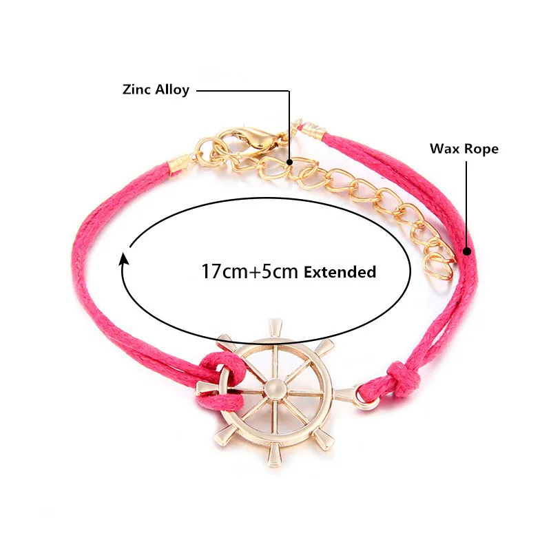 LEENAHAR-1PC Hot Sale Wholesale Fashion Alloy Rudder Love Charm Leather Bracelet Wax Rope Adjustable Bracelets For Women Gift | Украшения и