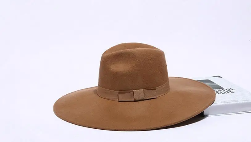 Adult Unisex Black Camel Wool Jazz Hat Men British Vintage Solid Wide Brim Bow Panama Fedora Hat Male WInter Gray Casual Hats