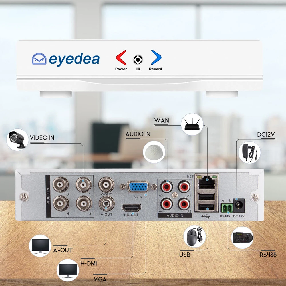 Eyedea 4CH 1080N HDMI DVR 5500TVL 1080 P HD Крытый Аудио CCTV камеры безопасности системы 4 канала