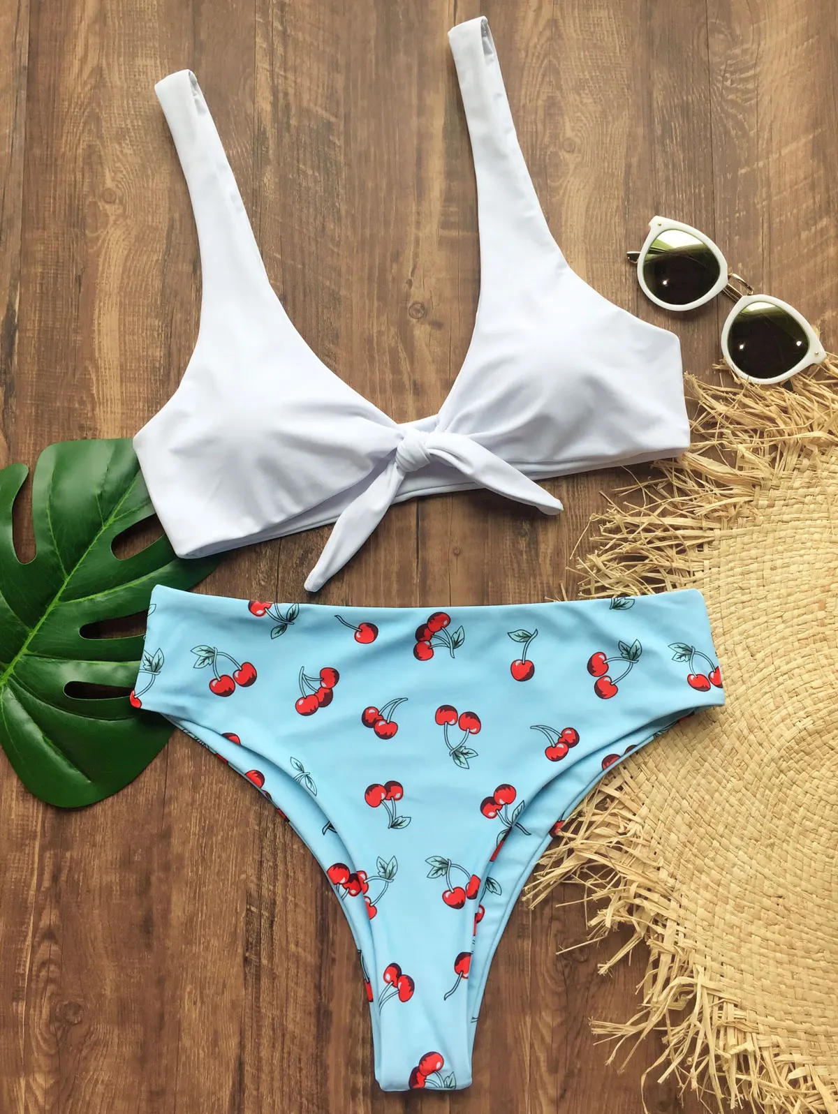 ZAFUL завязанное Вишневое бикини набор с высоким вырезом бикини Maillot De Bain пляжная одежда с глубоким вырезом женский купальник-бикини купальники