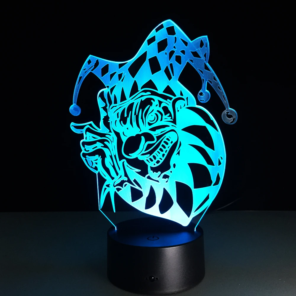 Светодиодный ночсветильник с 3D клоуном новинка 7 цветов изменяющийся акриловый