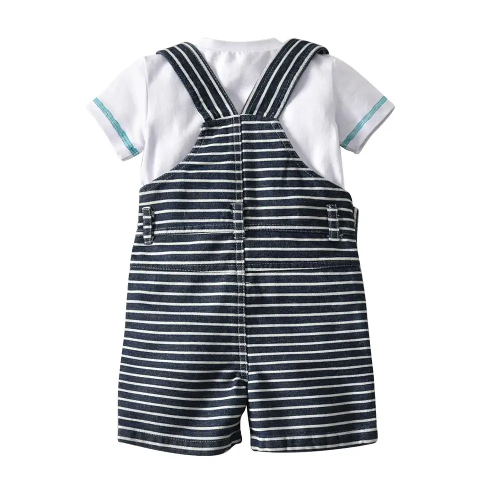 2018 New Fashion Summer Baby Boys Clothes Sets 3pcs T-shirt+Hat+Strap Gentleman Suit summer set |
