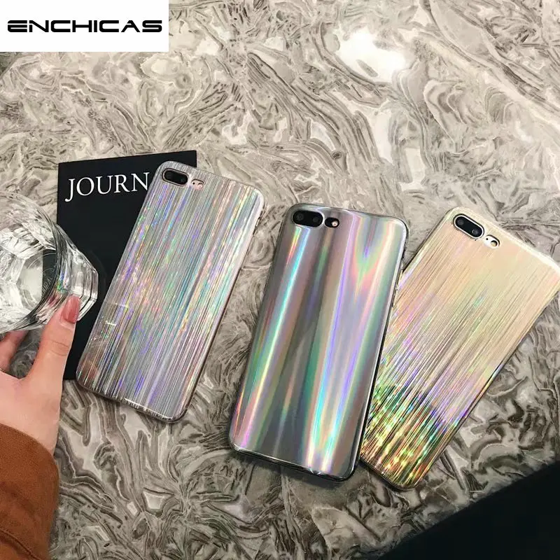 Enchicas блестящие переливающийся Голографический лазерный Чехол для IPhone X 6 S 7 8 плюс