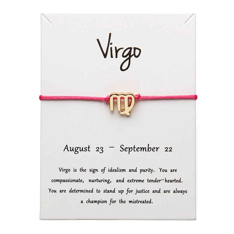 rose Gold Virgo Белая карта Модные украшения 12 созвездий Зодиака Дева счастливая веревка браслет браслеты для женщин аксессуары - Окраска металла: rose Gold Virgo