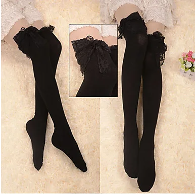 3 шт./упаковка черные хлопковые носки выше колена с кружевной отделкой в