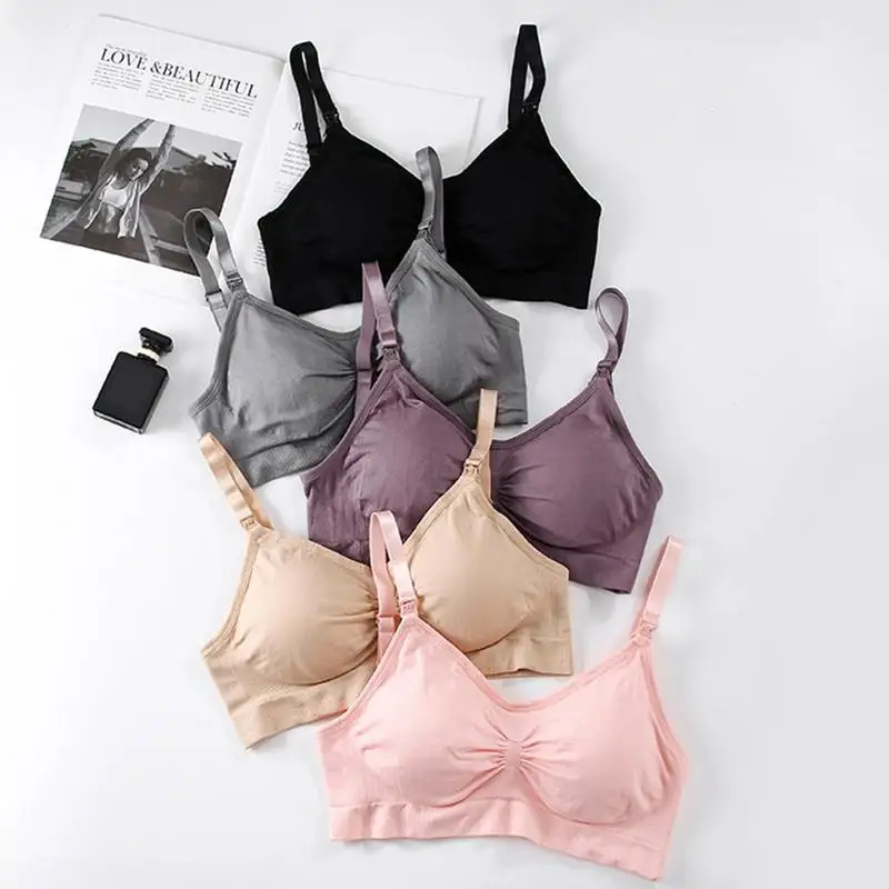 

New Simple Pregnant Nursing Bra Without Rim Seamless Gathered Bra Anti-sagging Thin Back Button Bra
