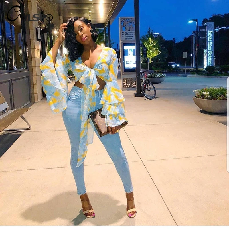 Шифоновая Блузка с цветочным принтом CWLSP 2018 рубашка для женщин летние