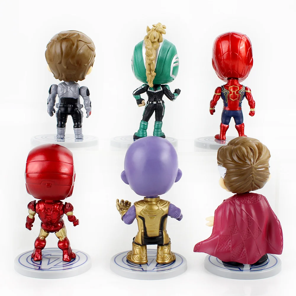 6pcs/lot 9cm Avengers Doctor Strange Captain America Spider Man Iron Thanos Q Version Superhero Doll PVC Action Figure Toys | Игрушки и