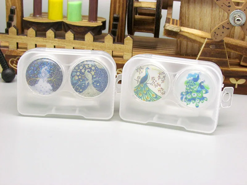 20 компл./лот рисованной Павлин контактные линзы коробка/сопутствующая