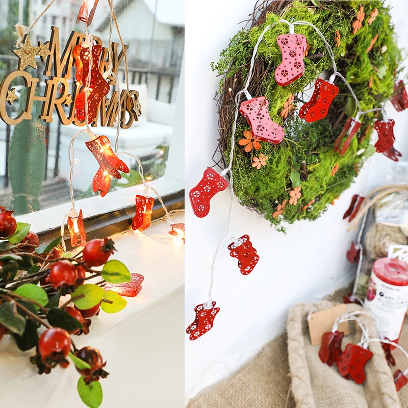 

1.5M 10LED/3M 20LED Christmas Red Socks String Lights Battery Powered LED Fairy Holiday Light Easter New Year Home Decor Lamps