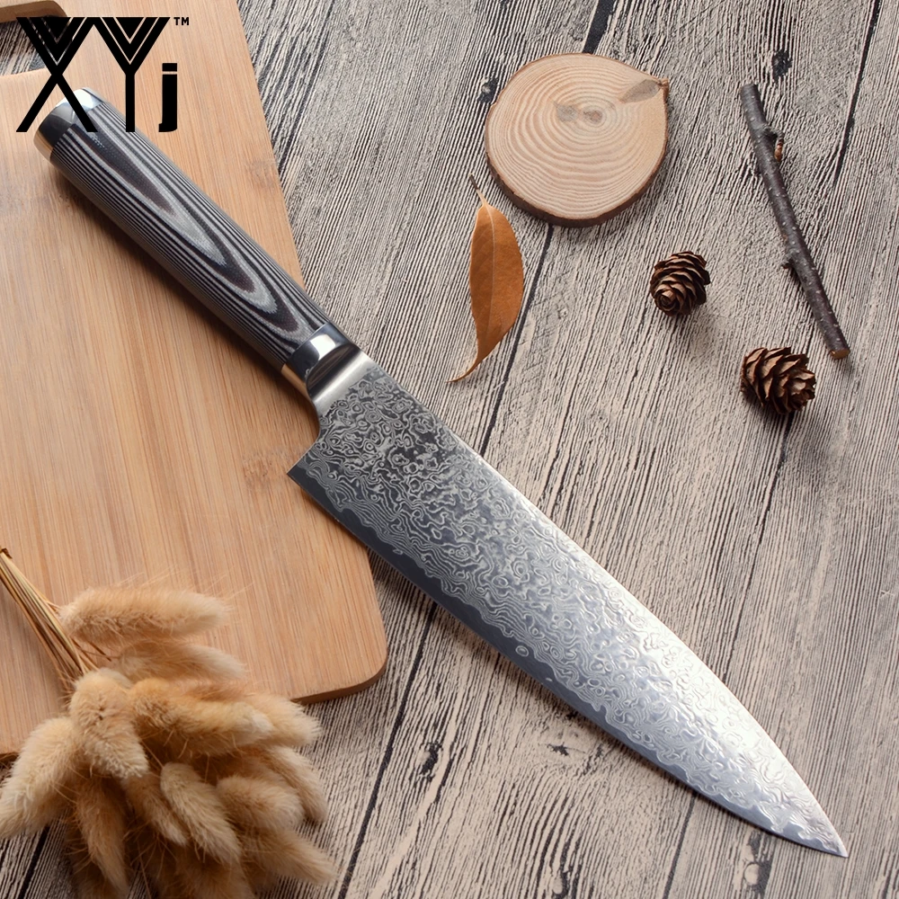 XYj Дамасская сталь кухонные ножи один кусок 8 дюймов шеф повар кухонный нож G10