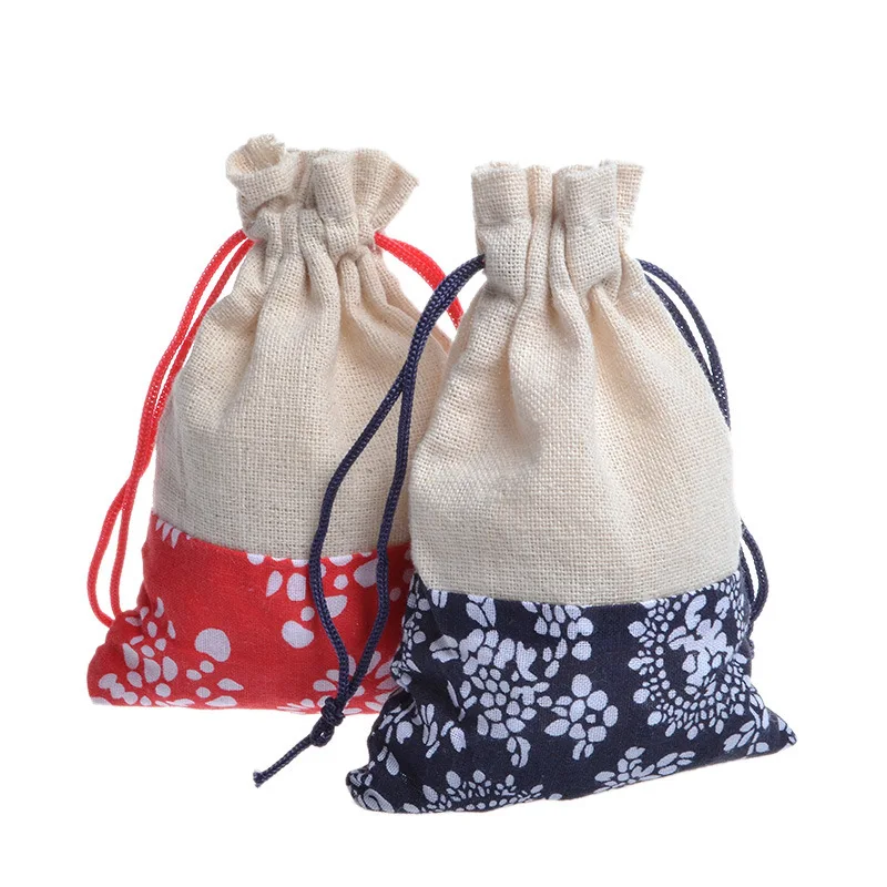 

10x14cm Cotton tea bag Drawstring blue cotton cloth bag China wind blue and white porcelain cotton cloth bag wholesale 50pc/lot