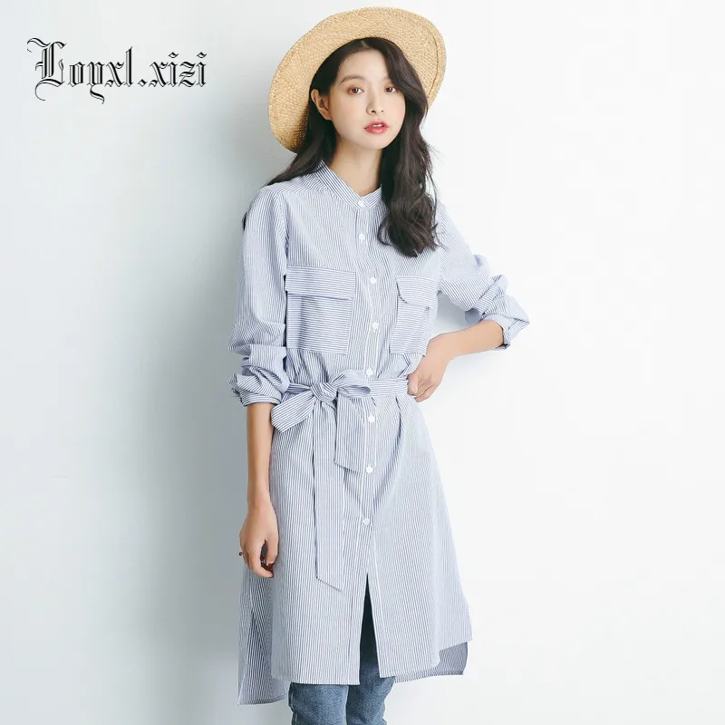 

In the spring of 2018 new shirts selling Korean women lace long shirts striped shirt in female LQ0025