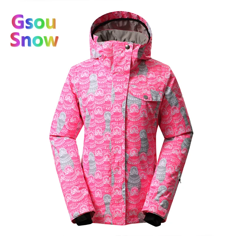 

2017 Gsou Sonw Outdoor Sports Winter Women Lattice Snowboarding Warmer Ski Jackets Stripes Waterproof Wave point Skiing Clothing