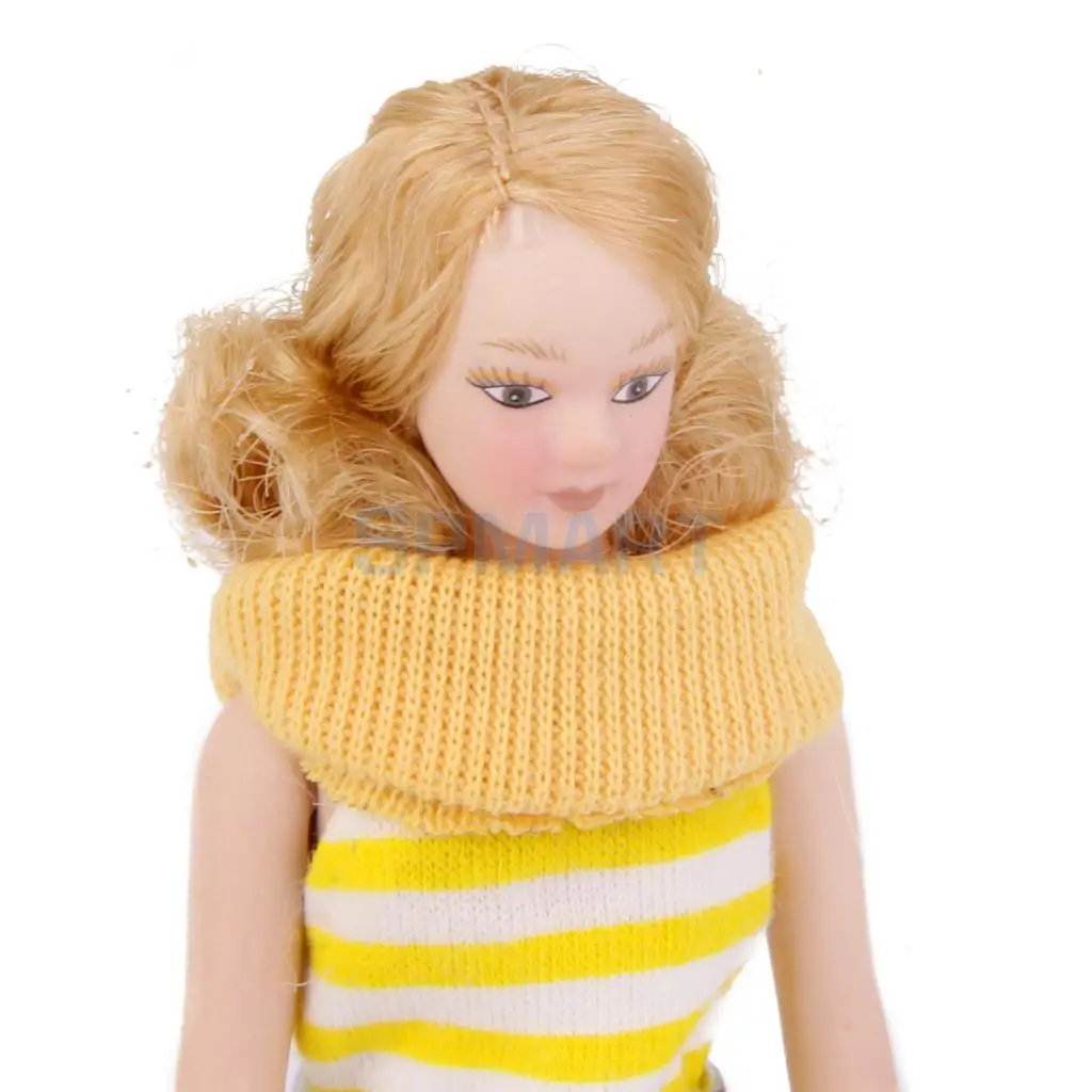 Dollhouse Miniature Porcelain Doll Lady in Striped Dress | Игрушки и хобби