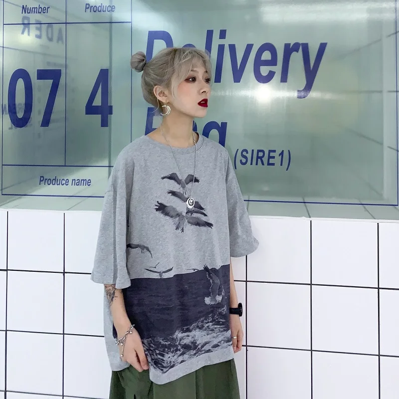 summer tops for women 2019 new vintage fashion t-shirt female Korean loose bf Harajuku short-sleeved O-Neck Tees streetwear tide | Женская