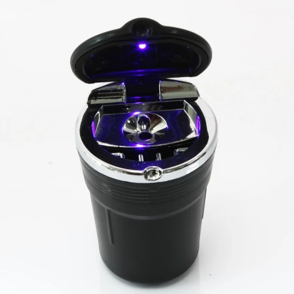 Автомобильная пепельница автомобильная светодиодная черная портативная для