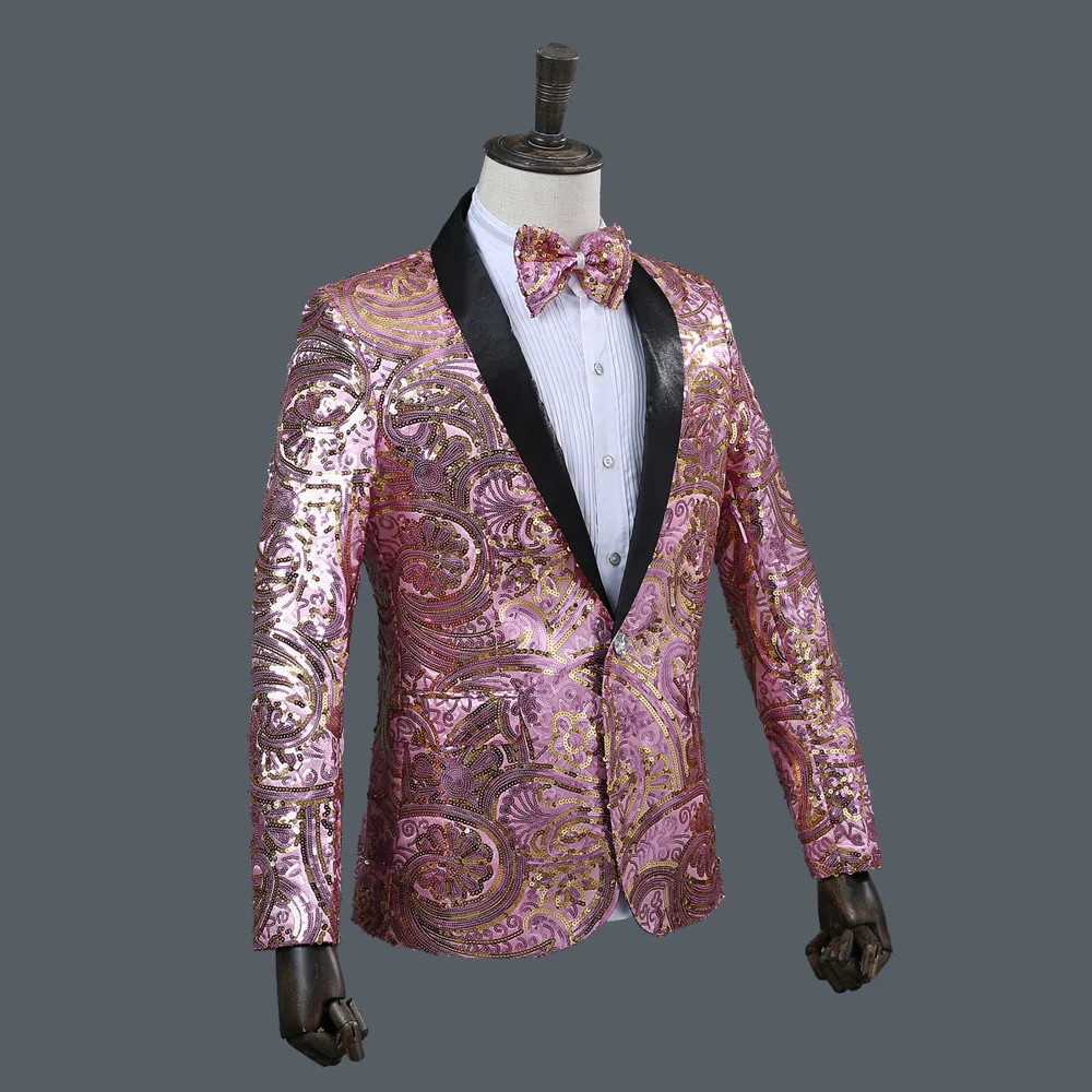 New Slim Male Suits Blazer Gold Sequins Embroidery Fashion Men Performance Costume Stage Wear Star Concert Jacket Coat | Мужская одежда