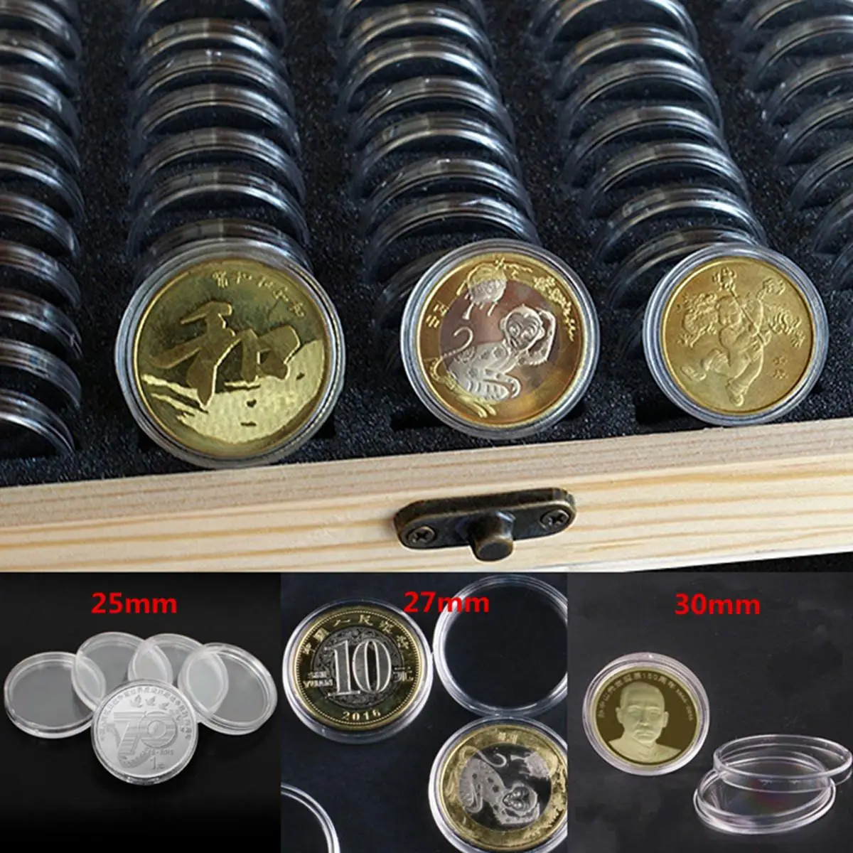 50 шт. деревянные круглые держатели для монет 25/27/30 мм|case box|storage containercoin collecting box |