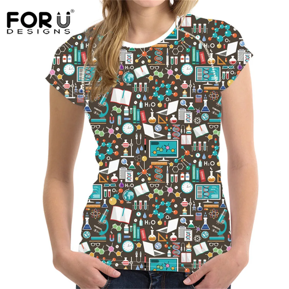 Забавная футболка FORUDESIGNS с научным принтом женская модная летняя коротким