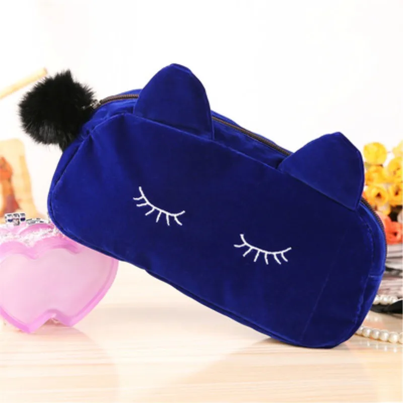 Royal blue Портативный чехол для хранения монет с мультяшным котом, фланелевый чехол для макияжа, косметичка, чехол s для женщин и девочек - Цвет: Royal blue