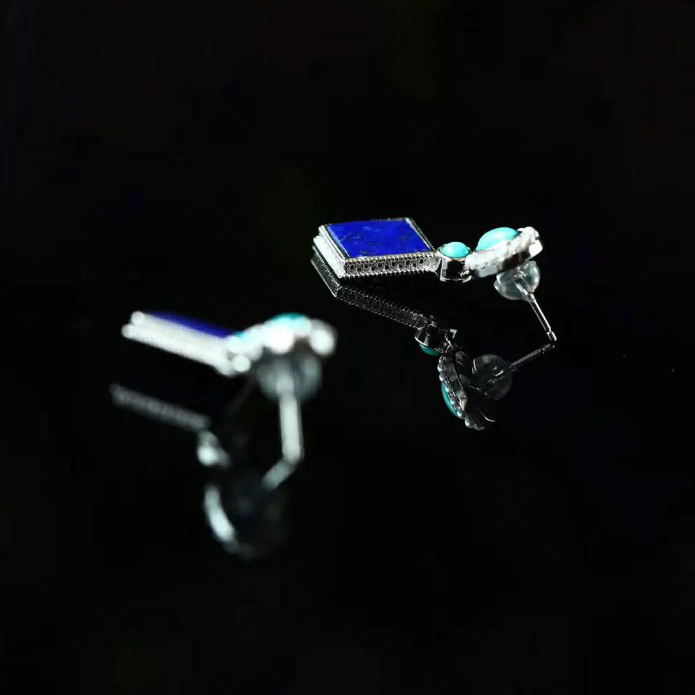 Серьги RADHORSE из натурального серебра 925 пробы, бирюзовый лазурит, квадратная серьга для женщин, классический стиль, ювелирные украшения