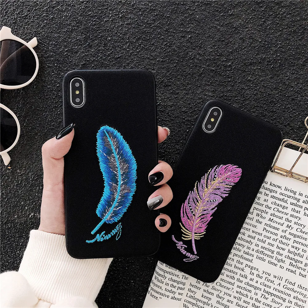 Вышитый Синий чехол для телефона с перьями Apple iPhone 7 Plus XS винтажные чехлы 6 6s 8 X MAX XR