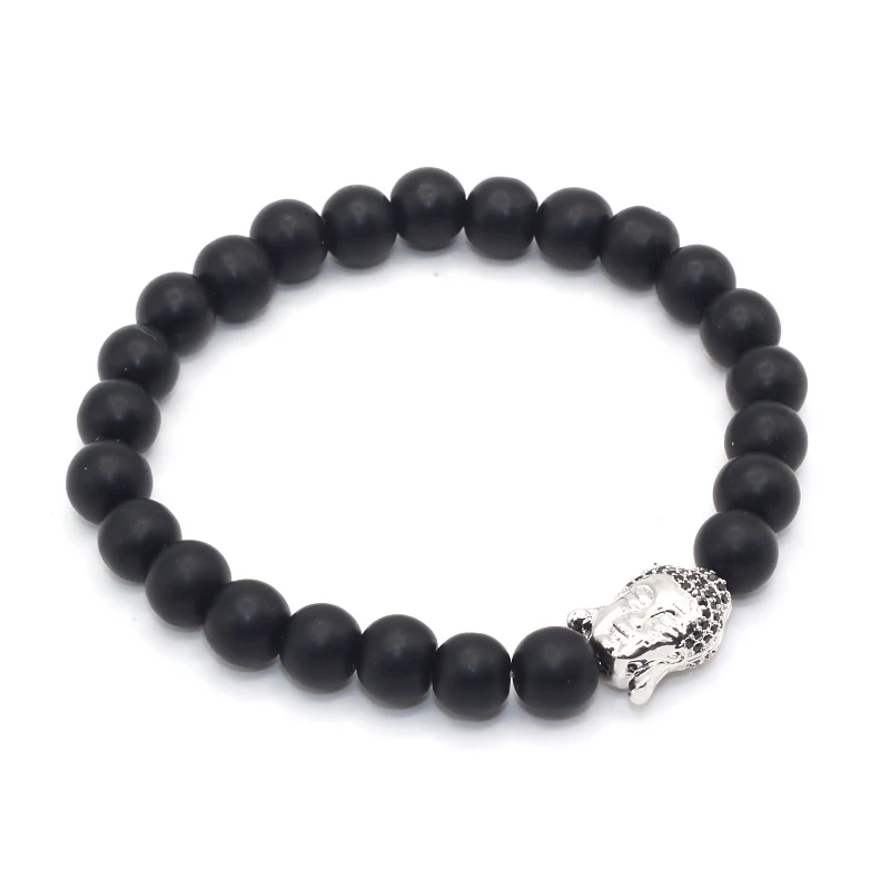 Мужские буддийские браслеты сделай сам черные с фианитами мужские для йоги 8 мм