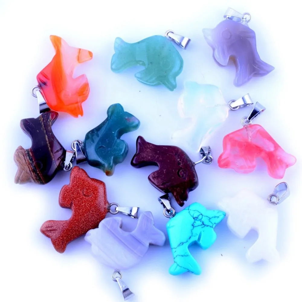 Wholesale Natural Stone Pendant 12Ppcs Assorted Healing Crystal Carved Dolphin Chakra Pendants For Necklace Jewelry Making | Украшения и