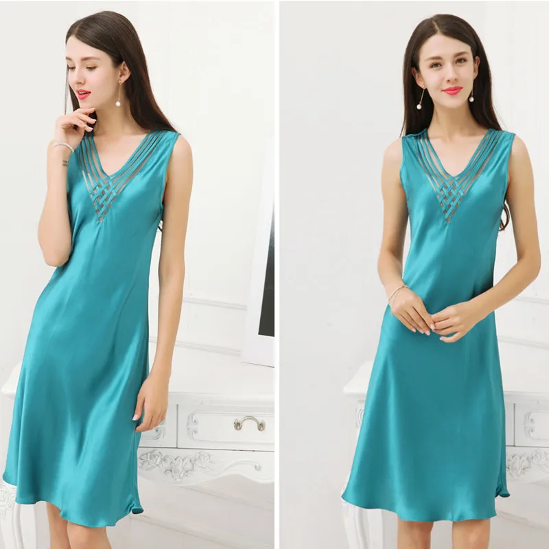 Женская ночная рубашка из натурального шелка Размеры M L XL|mulberry silk sleepwear|silk sleepwearsilk