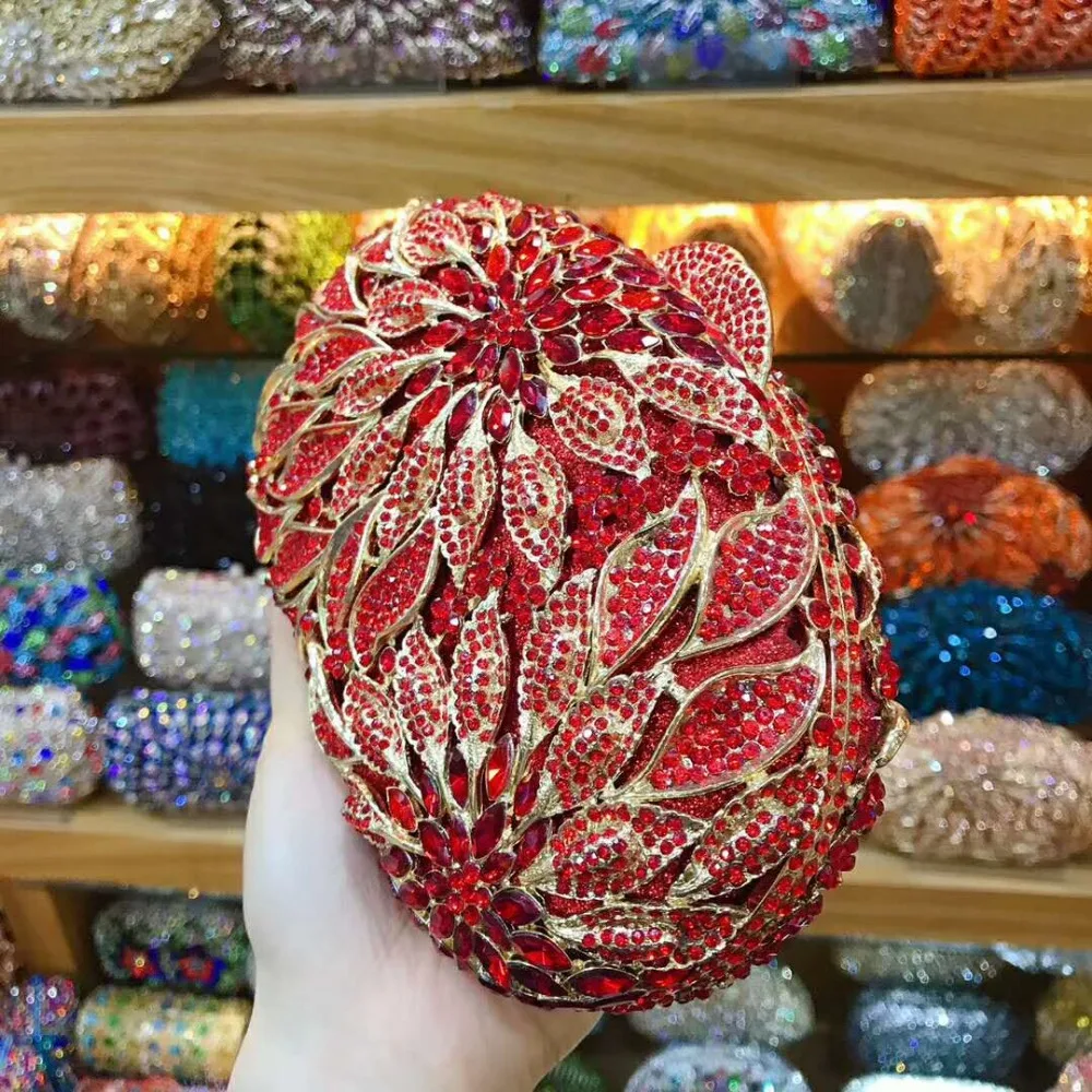 XIYUAN Золотой/Серебряный/Красный клатч с бриллиантами и цветами Minaudiere женские