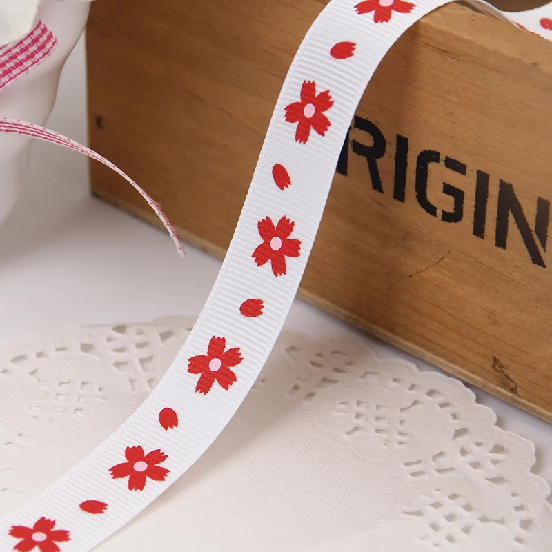 1 meter/lot 16MM cherry blossom print Grosgrain Sewing clothes Ribbon DIY Handmade Hair bowknot Accessories Decoration Supplies | Дом и сад