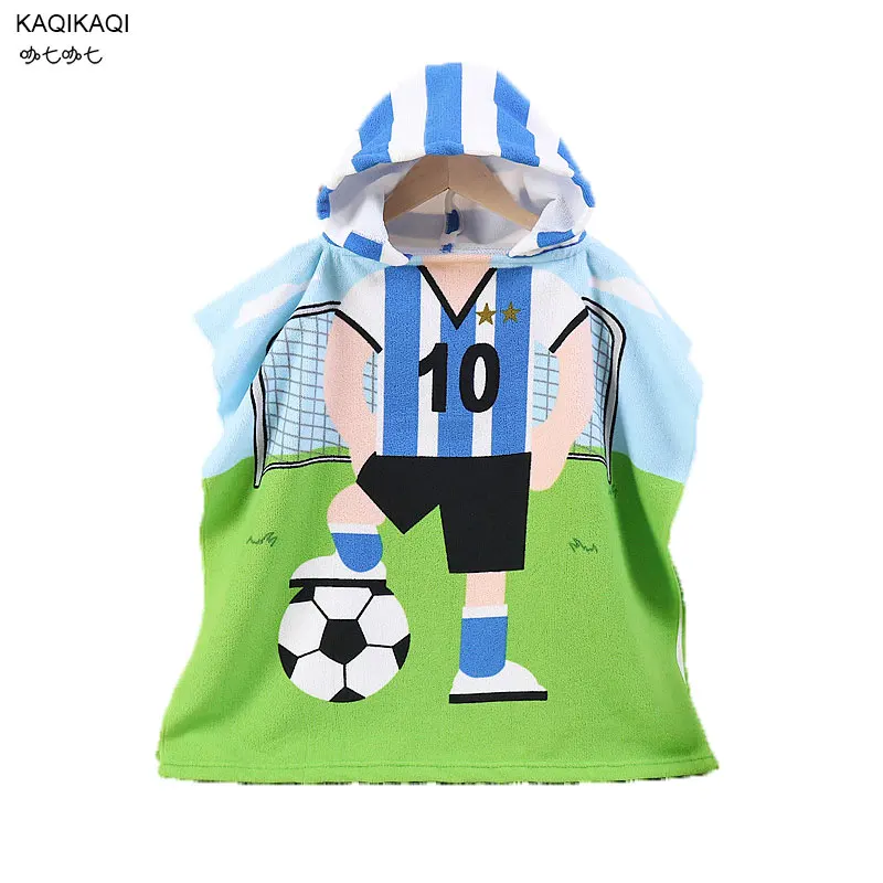 football Детский хлопковый пляжный плащ, полотенце, детское банное полотенце с капюшоном с рисунком русалки и акулы для маленьких мальчиков и девочек - Цвет: football