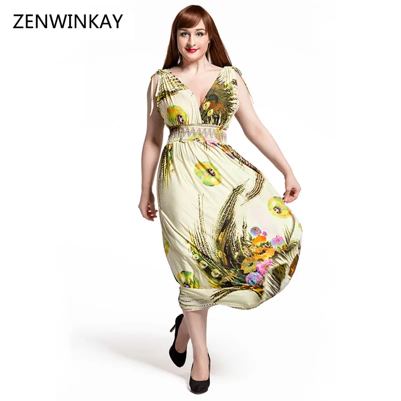 2017 Случайные Женщины Сарафан Макси Dress Цветочные Длина Пола Спинки Summer Beach Плюс